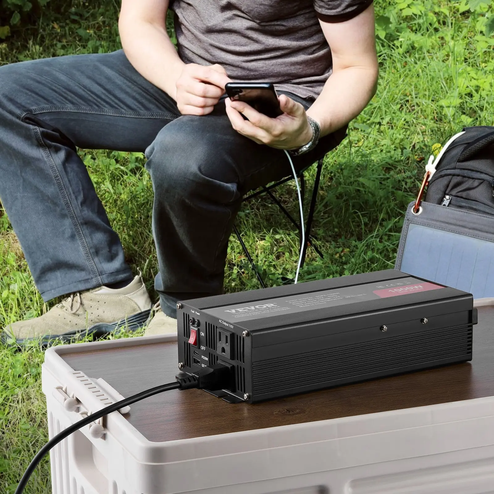VEVOR Pure Sine Wave Inverter, 1000 Watt, DC 12V to AC 120V Power Inverter with 2 AC Outlets 2 USB Port 1 Type-C Port, Remote Control for Small Home Devices like Smartphone Laptop, CE FCC Certified - Image 7