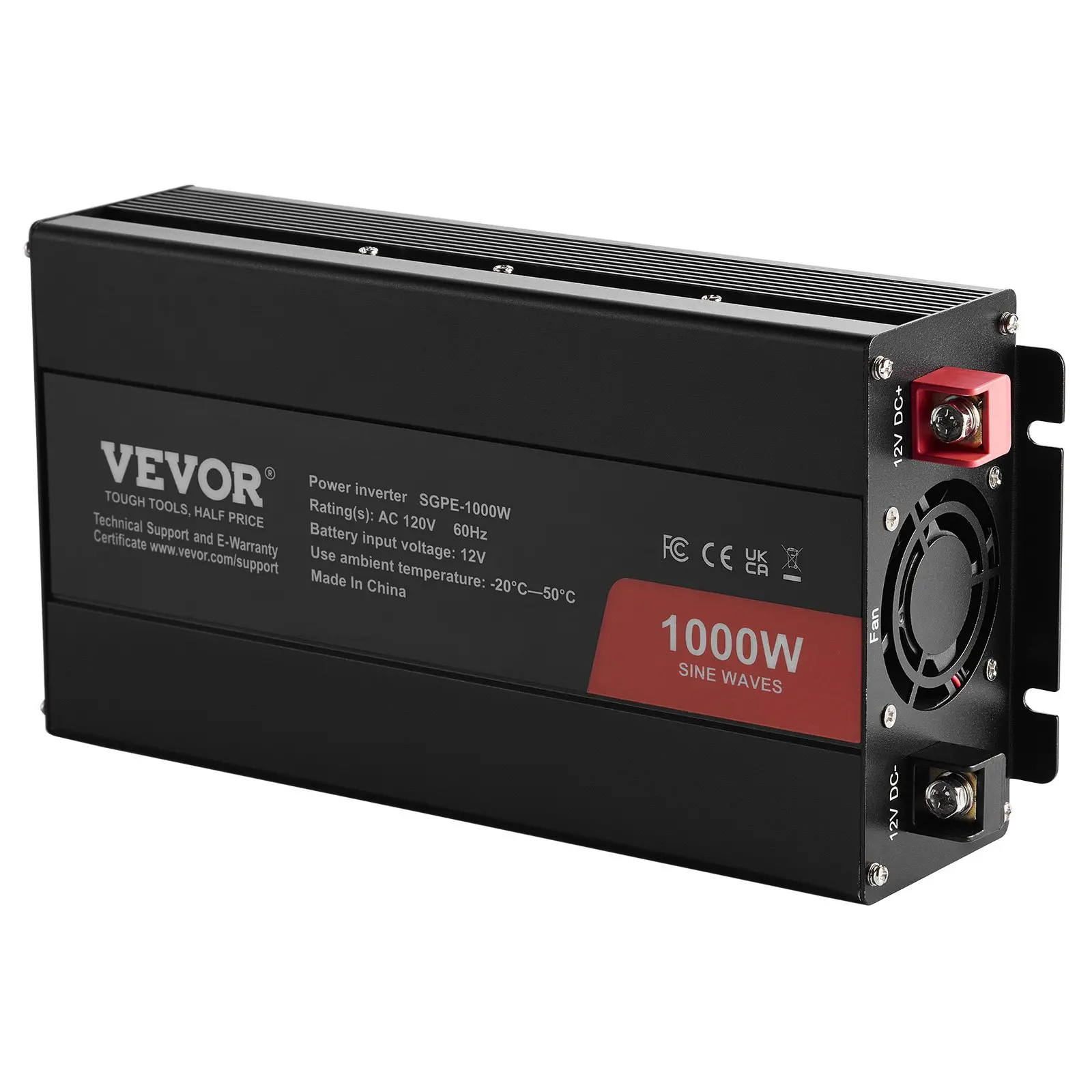 VEVOR Pure Sine Wave Inverter, 1000 Watt, DC 12V to AC 120V Power Inverter with 2 AC Outlets 2 USB Port 1 Type-C Port, Remote Control for Small Home Devices like Smartphone Laptop, CE FCC Certified - Image 8