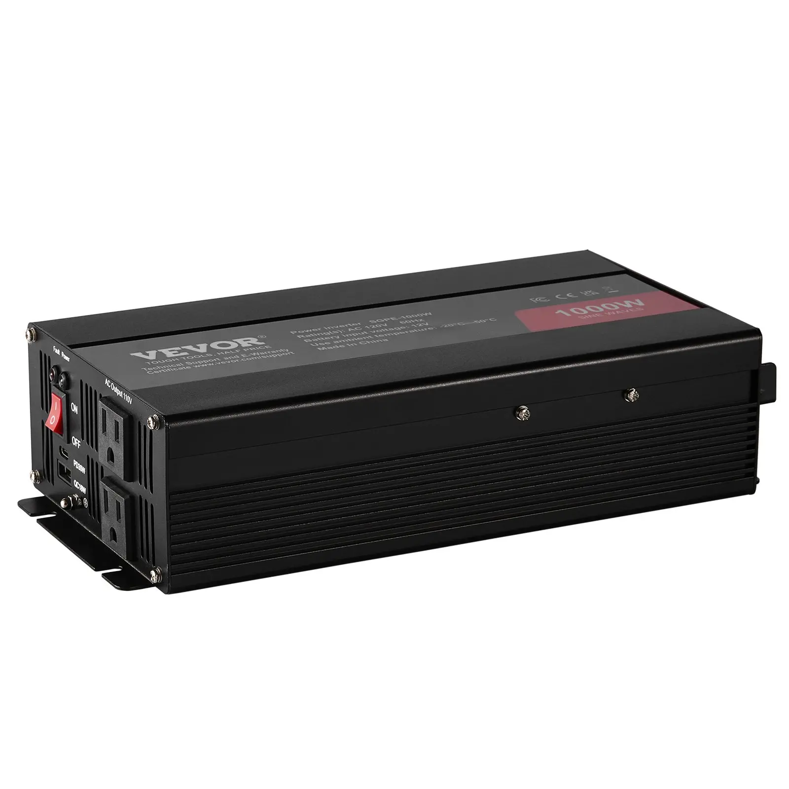VEVOR Pure Sine Wave Inverter, 1000 Watt, DC 12V to AC 120V Power Inverter with 2 AC Outlets 2 USB Port 1 Type-C Port, Remote Control for Small Home Devices like Smartphone Laptop, CE FCC Certified - Image 29