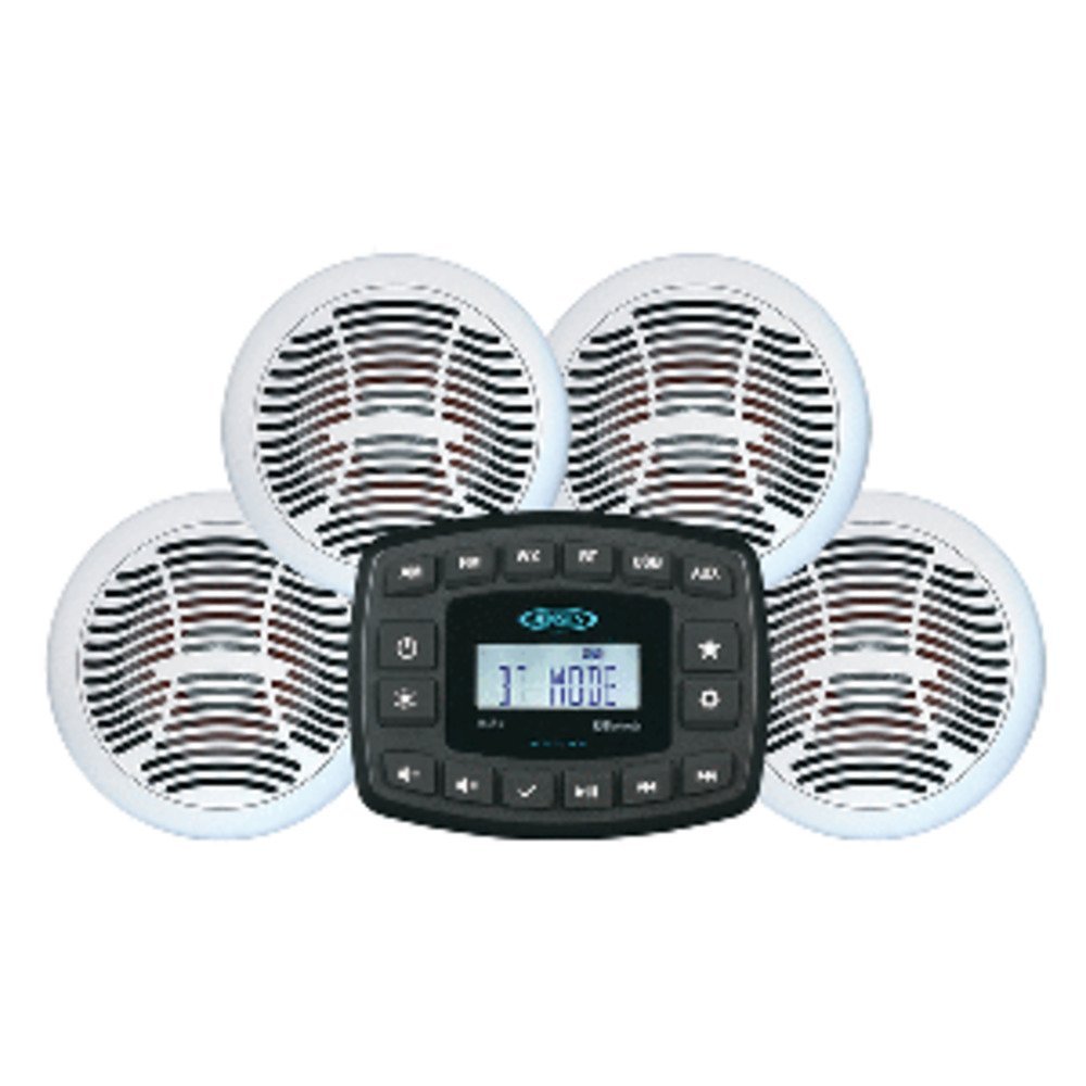 JENSEN JMS4SPKG Marine Entertainment System AM/FM Bluetooth w/4 AMS602W Speakers and amp; Aux Input