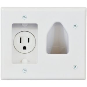DataComm Electronics 45-0021-WH 2-Gang Recessed Low-Voltage Cable Plate with Recessed Power (White)