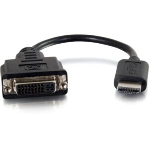 C2G 8in HDMI to DVI Adapter Converter Dongle - M/F Black - DVI-D/HDMI for Video Device Notebook, Monitor - 8 - 1 x HDMI Male Digital Audio/Video - 1 x DVI-D (Single-Link) Female Digital Video - Shielding - Black