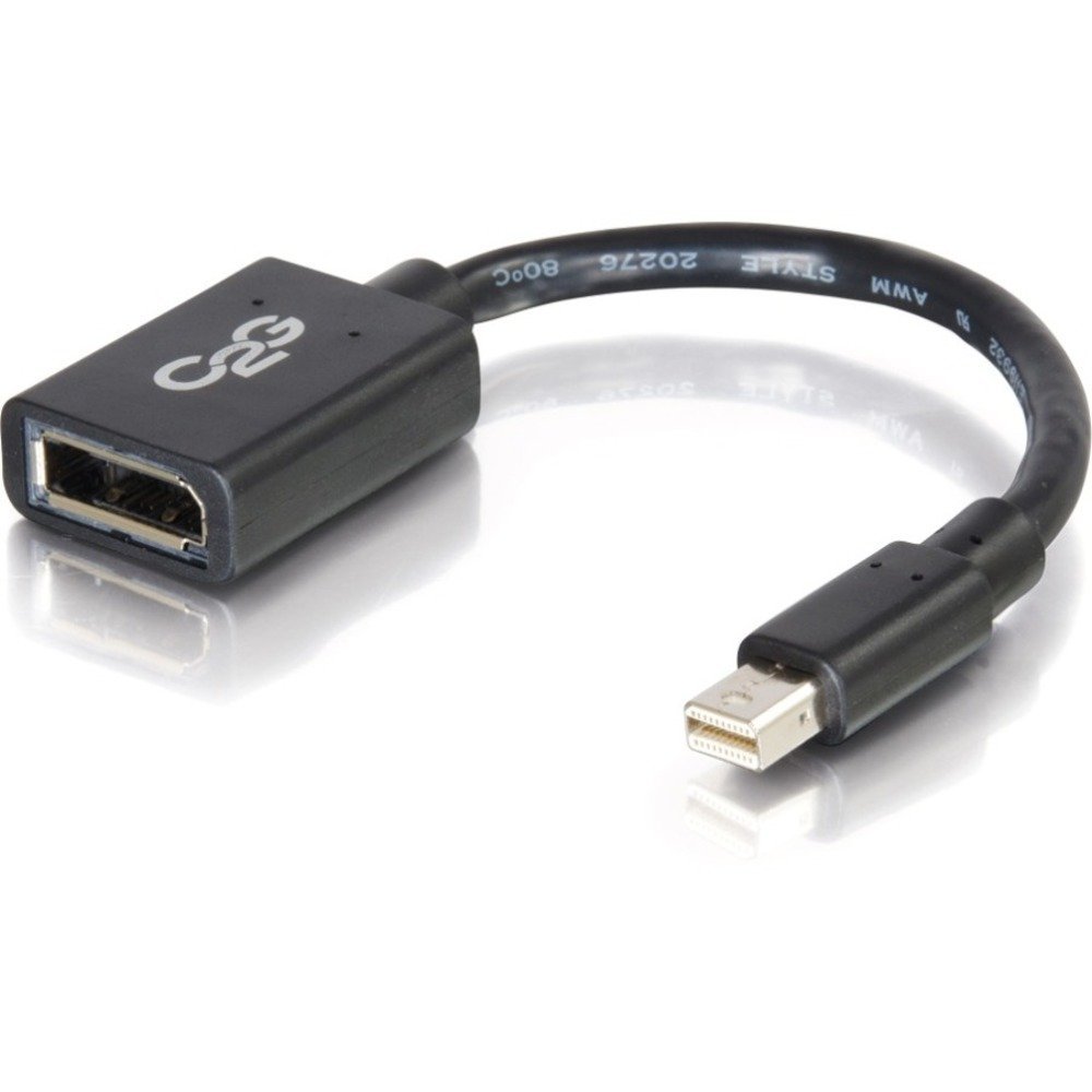 C2G 6in Mini DisplayPort to DisplayPort Adapter Converter - Black - DisplayPort for Audio/Video Device, Monitor - 6 - 1 x DisplayPort Female Digital Audio/Video - 1 x Mini DisplayPort Male Digital Audio/Video - Black