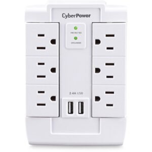 CyberPower CSP600WSURC2 Professional CSP600WSURC2 6 Outlets Surge Suppressor/Protector - 6 x NEMA 5-15R, 2 x USB - 1200 J - 120 V AC Input - 120 V AC, 5 V DC Output