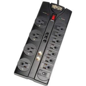 Tripp Lite Surge Protector 120V 12 Outlet RJ11 RJ45 Coax 8' Crd 2880 Joule - 12 x NEMA 5-15R - 1800 VA - 2880 J - 120 V AC Input - Cable Modem/DSL/Fax/Phone, Coaxial Cable Line, Ethernet, Telecommunication