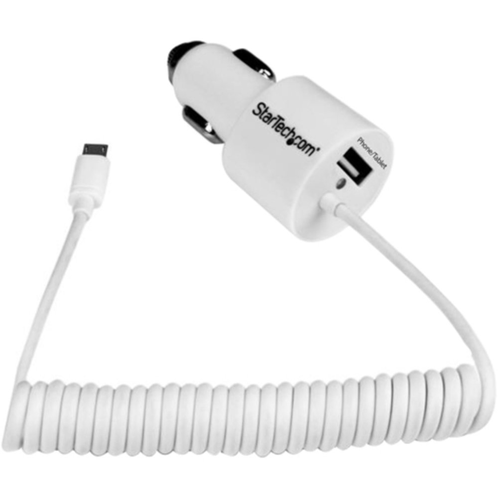 StarTech.com White Dual Port Car Charger with Micro USB Cable and USB 2.0 Port - High Power (21 Watt / 4.2 Amp) - 21 W Output Power - 12 V DC, 24 V DC Input Voltage - 5 V DC Output Voltage - 4.20 A Output Current